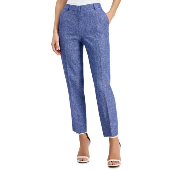 Anne Klein Women's Linen-Blend Straight Ankle Pants Blue SIze 4 - Picture 1 of 4